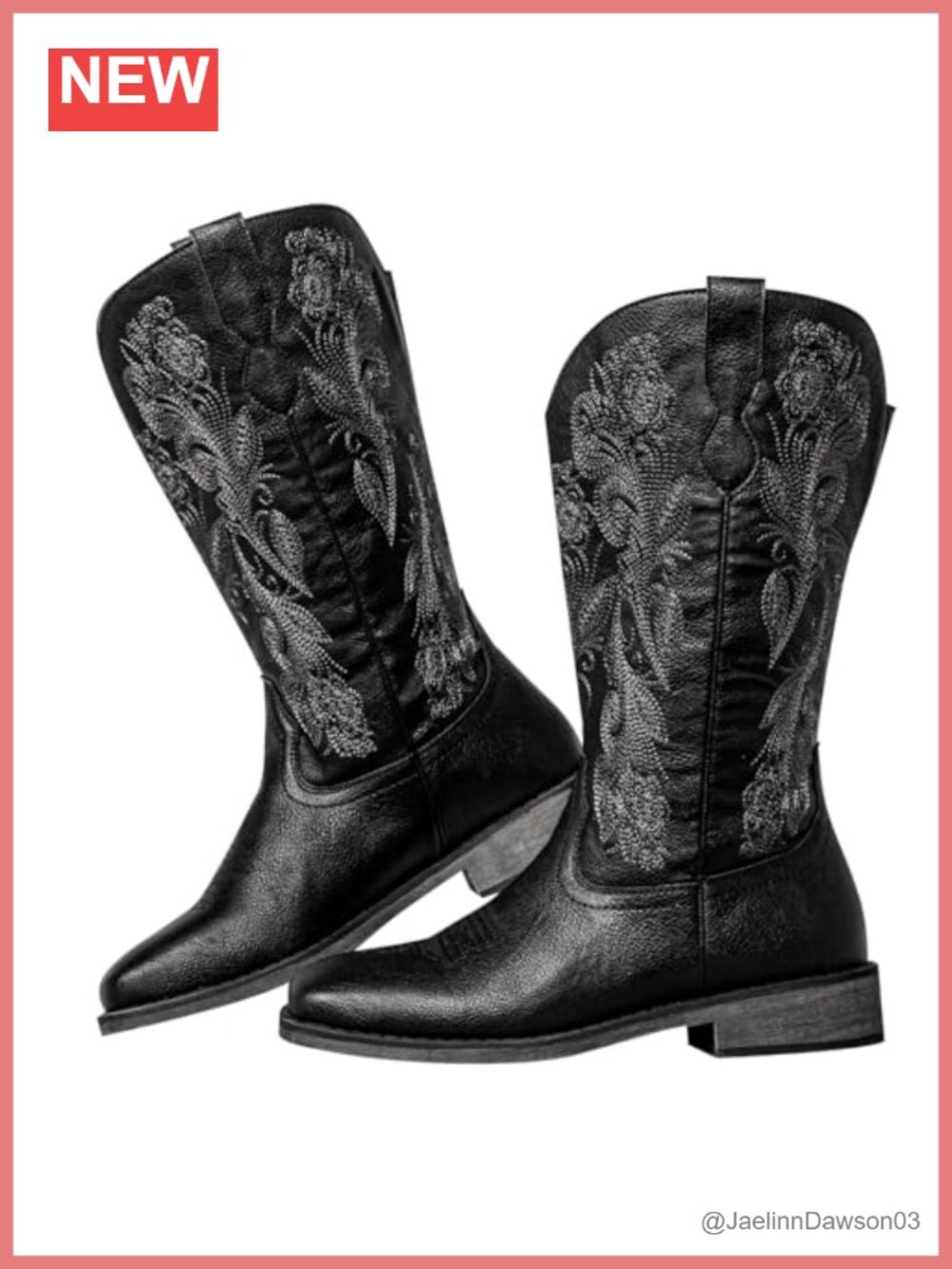 Wide Calf Cowboy Boots Square Toe Faux Leather Mid-Calf Western Boots